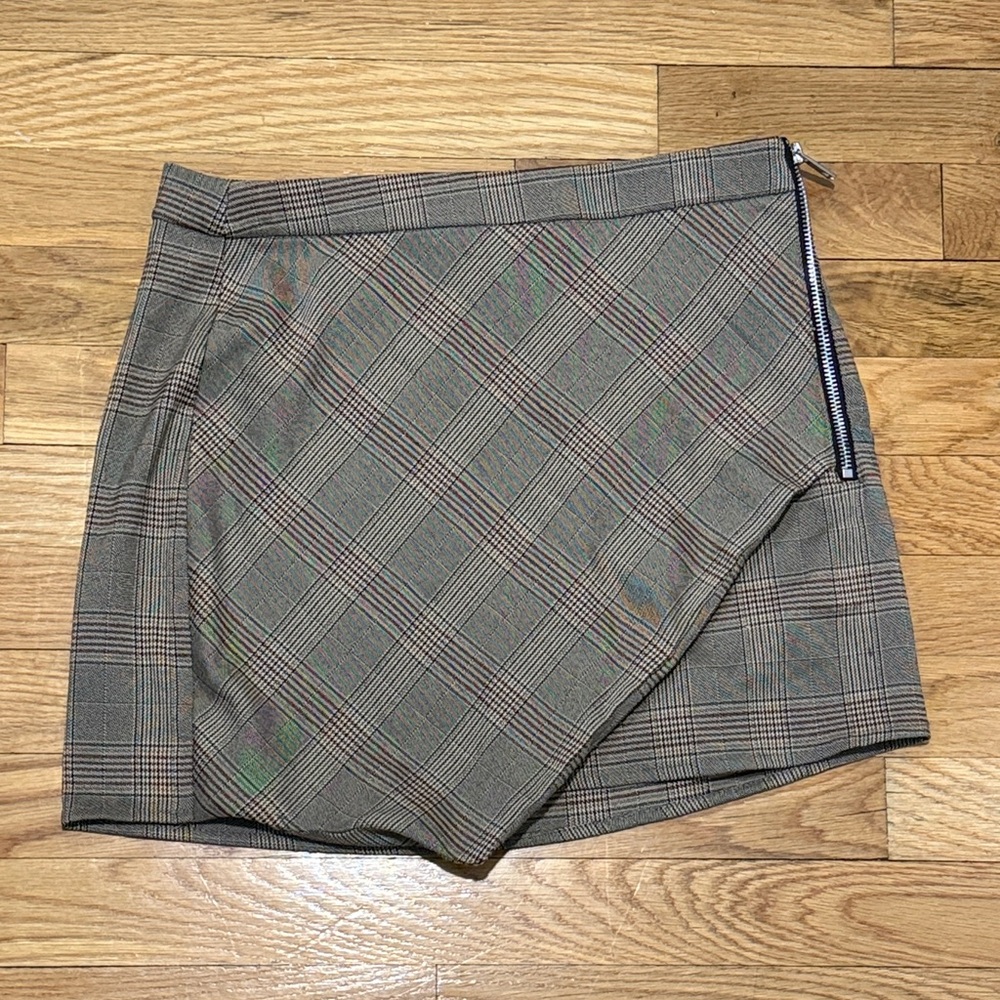 Plaid Wrap Mini Skirt with Side Zip